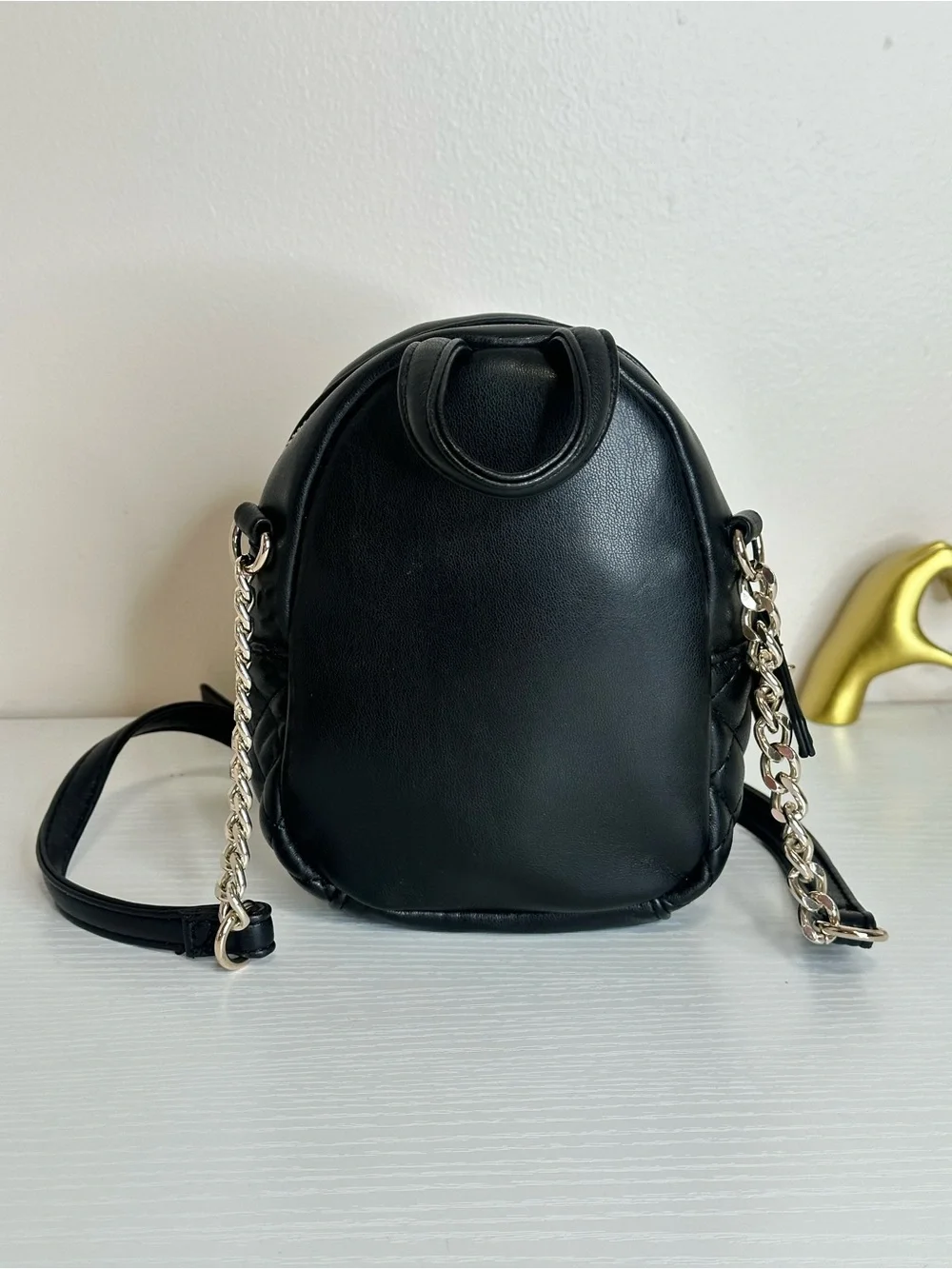 GUESS Black Quilted Mini Backpack Crossbody Bag